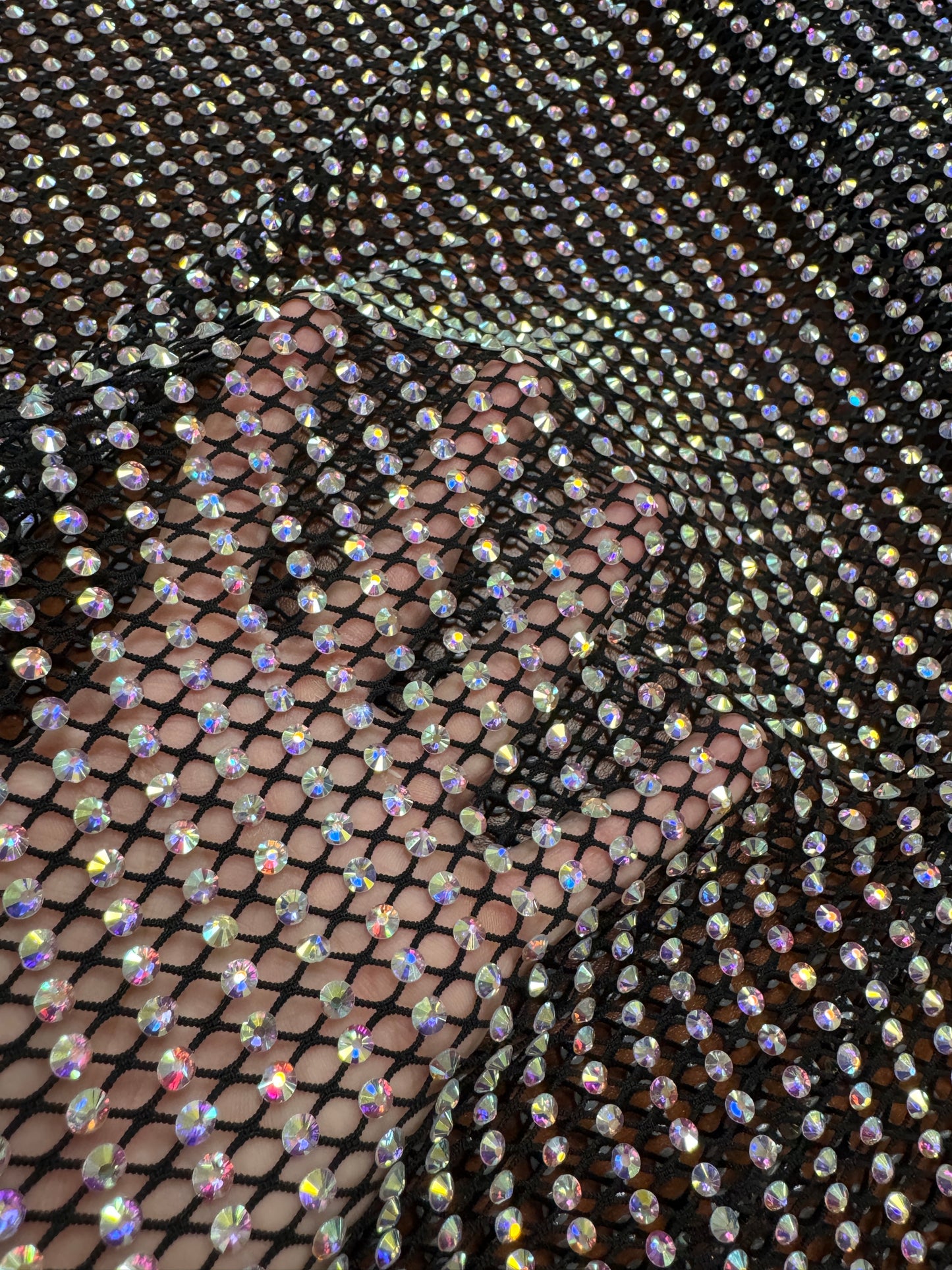 Rhinestone stretch mesh