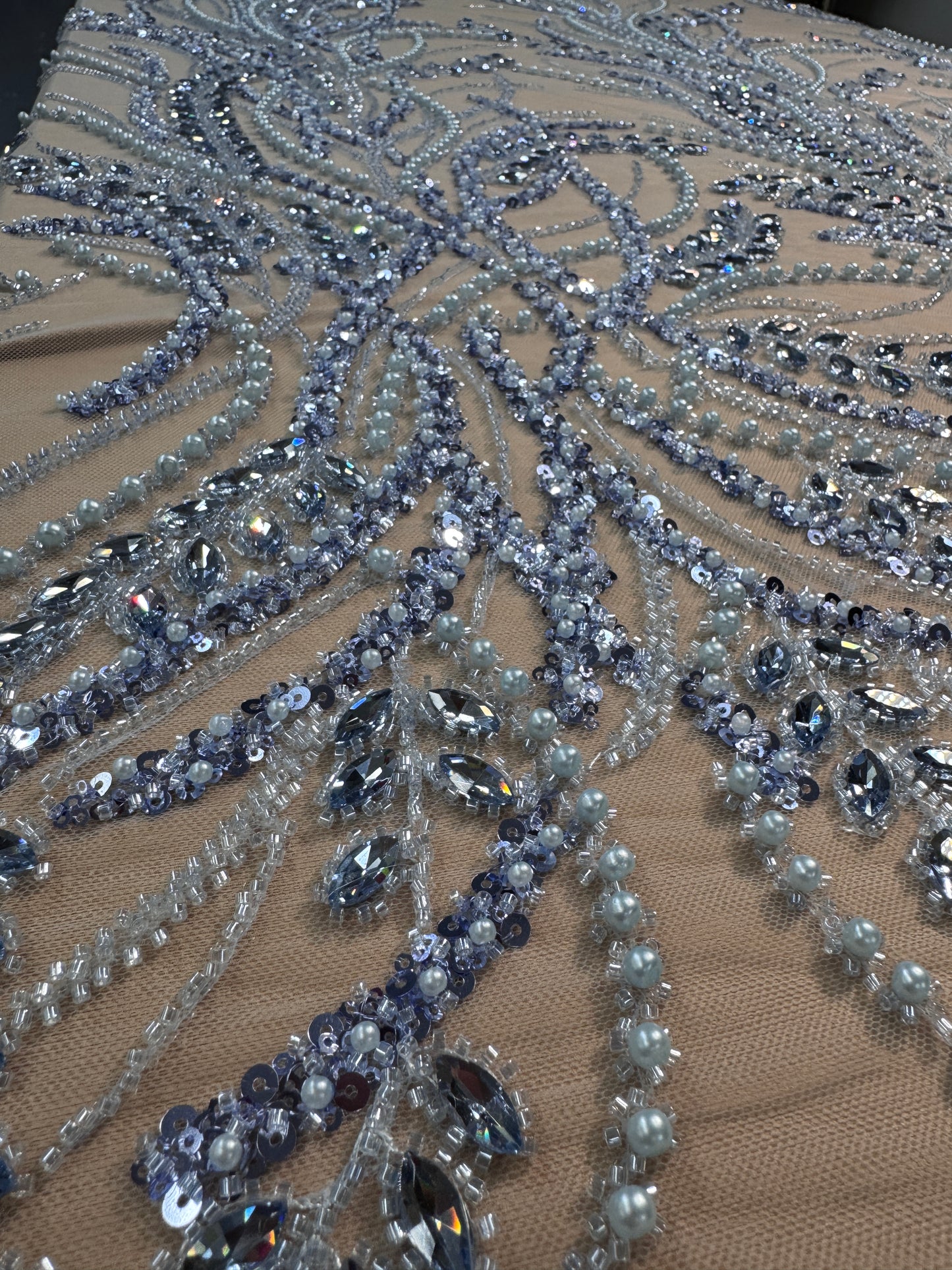 Rhinestone beaded lace elegant design