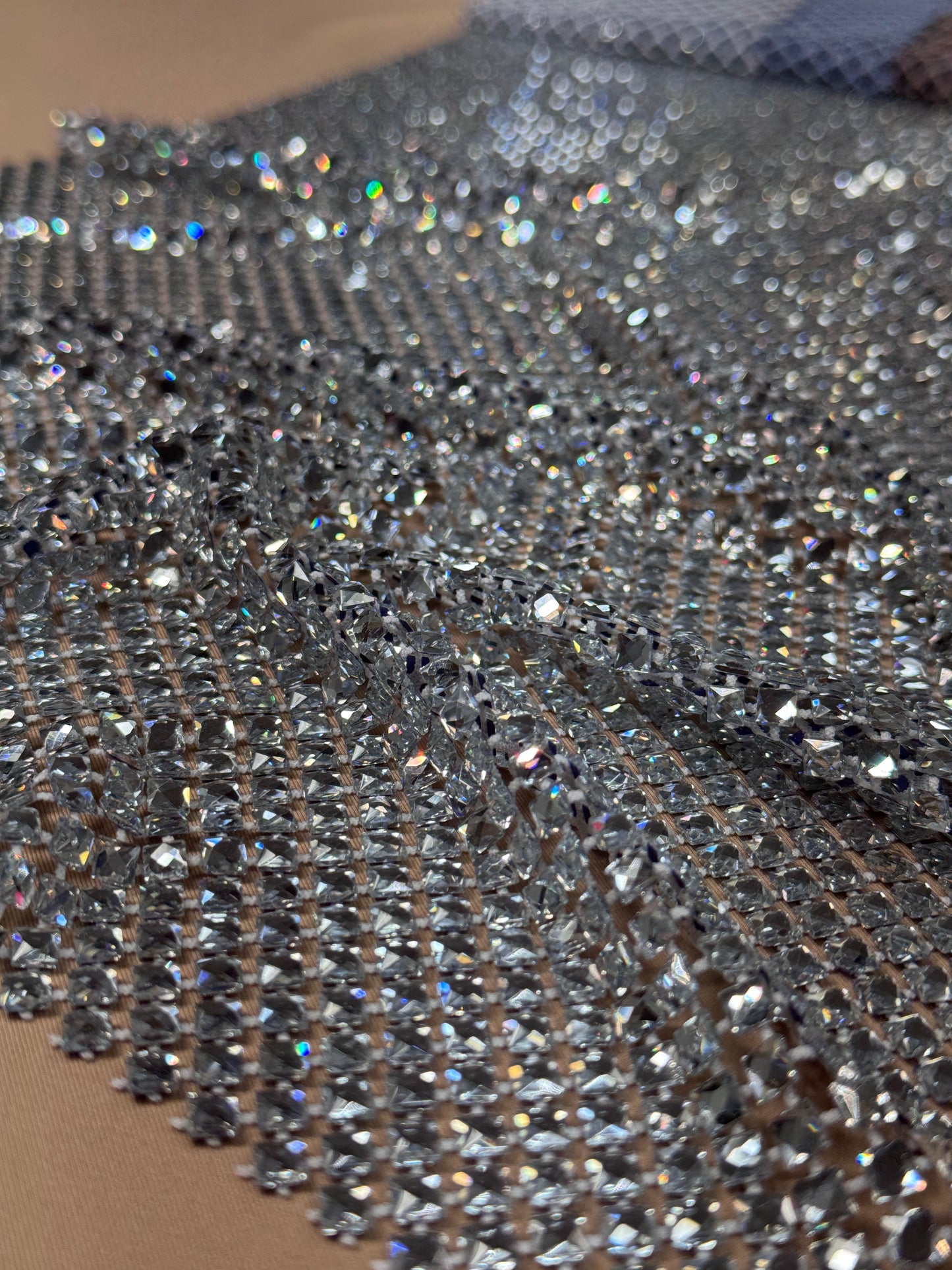 Rhinestone Mesh Stretch Square Stones