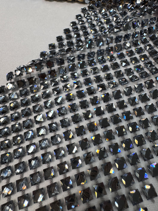 Rhinestone Mesh Stretch Square Stones