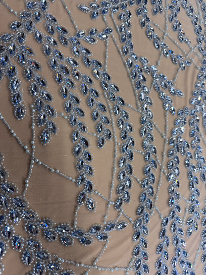 Rhinestone beaded lace wave design