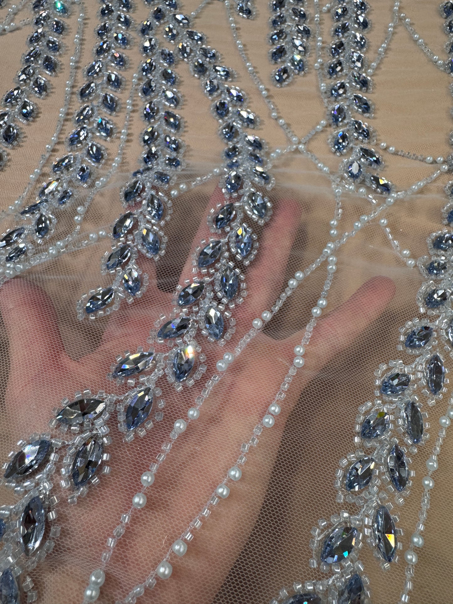 Rhinestone beaded lace wave design