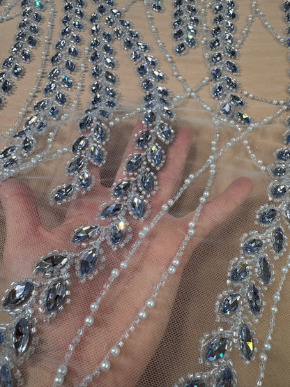 Rhinestone beaded lace wave design