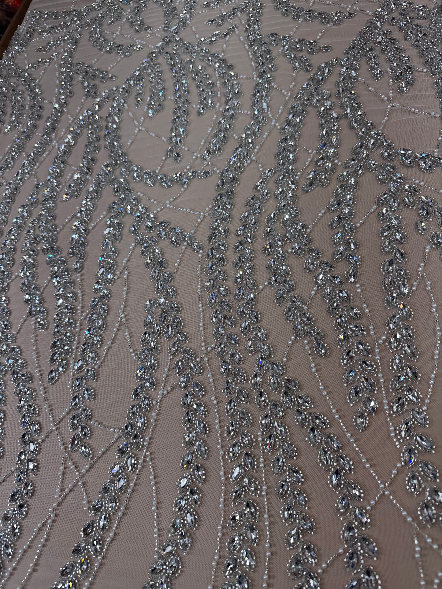 Rhinestone beaded lace wave design