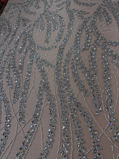 Rhinestone beaded lace wave design