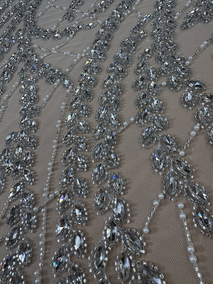 Rhinestone beaded lace wave design