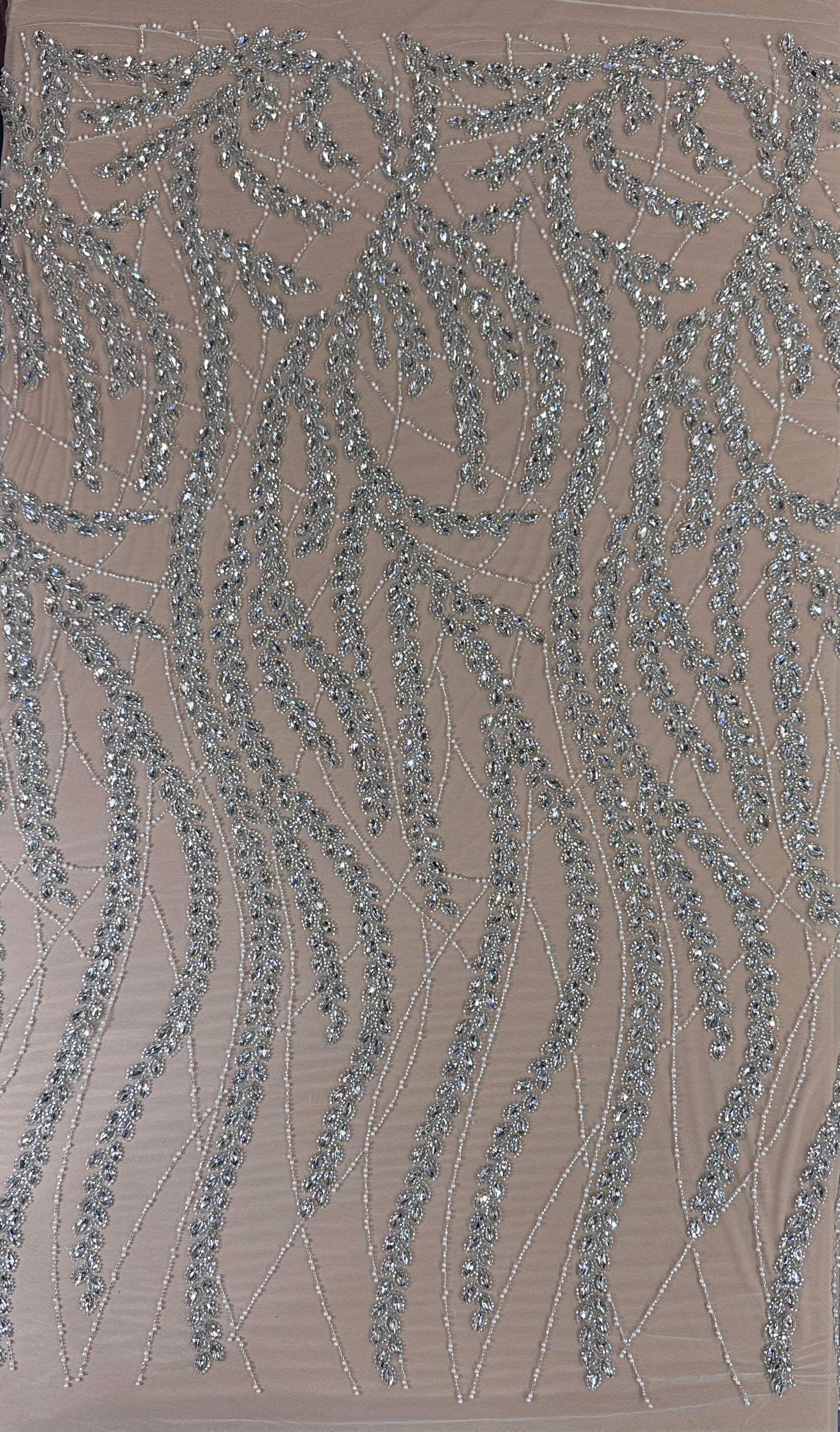 Rhinestone beaded lace wave design