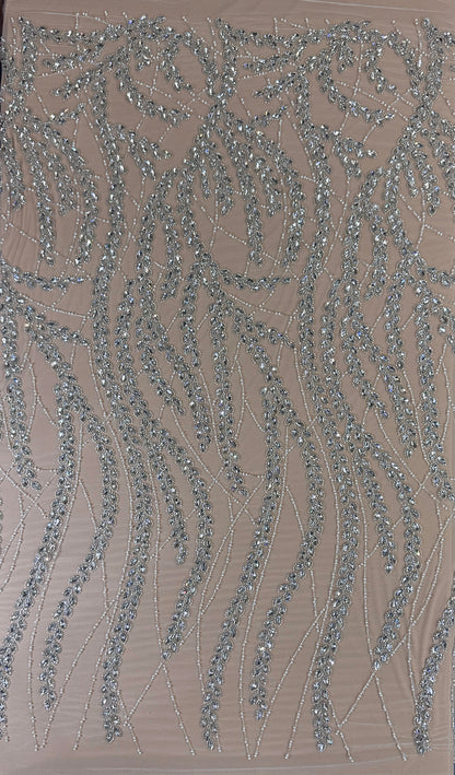 Rhinestone beaded lace wave design