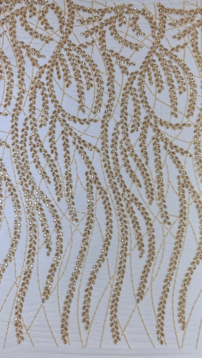 Rhinestone beaded lace wave design