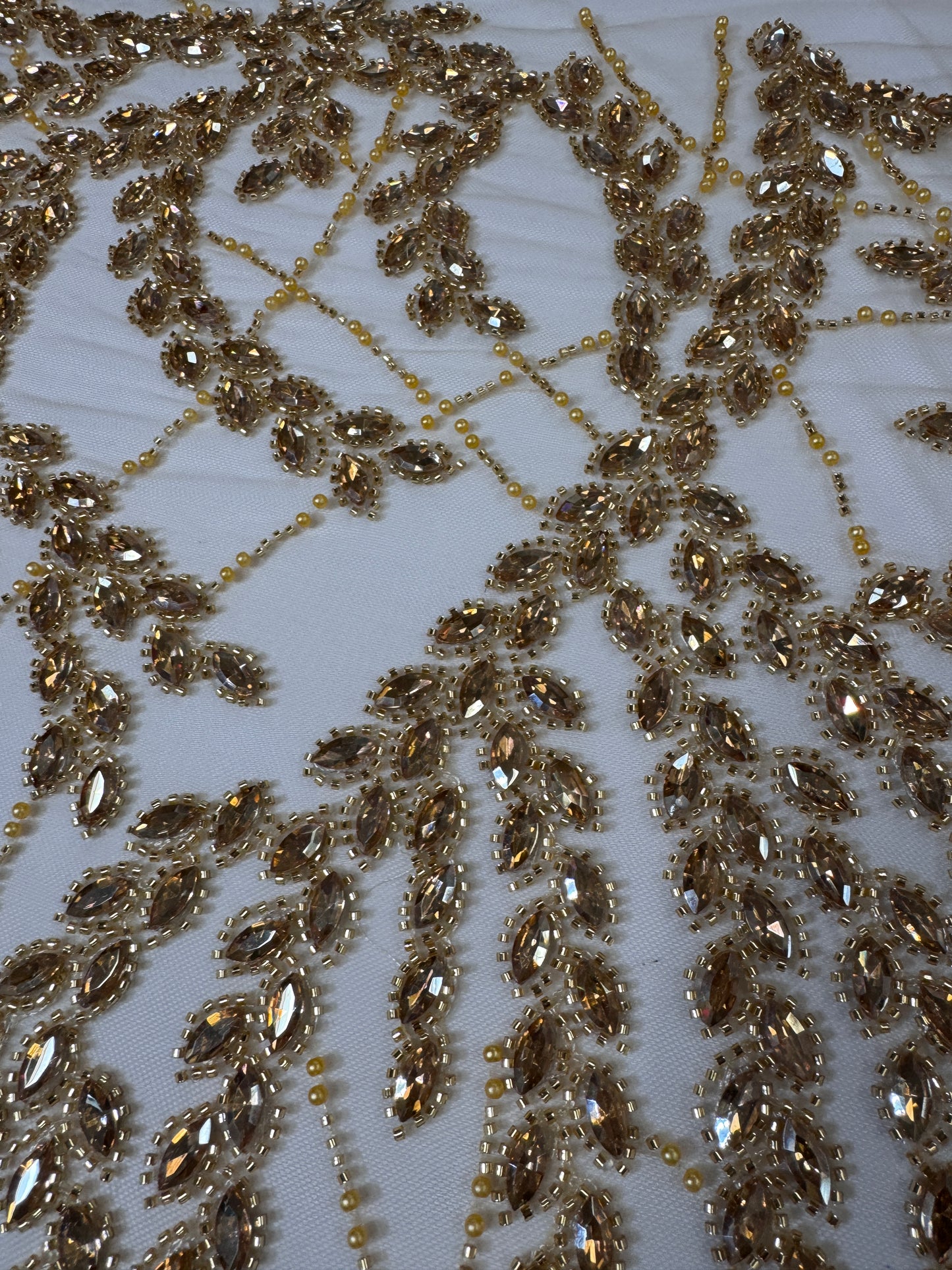 Rhinestone beaded lace wave design