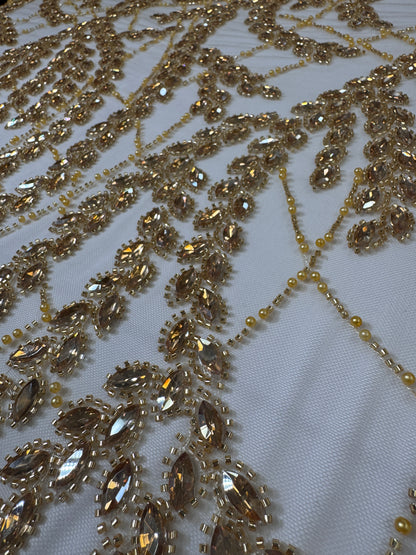 Rhinestone beaded lace wave design