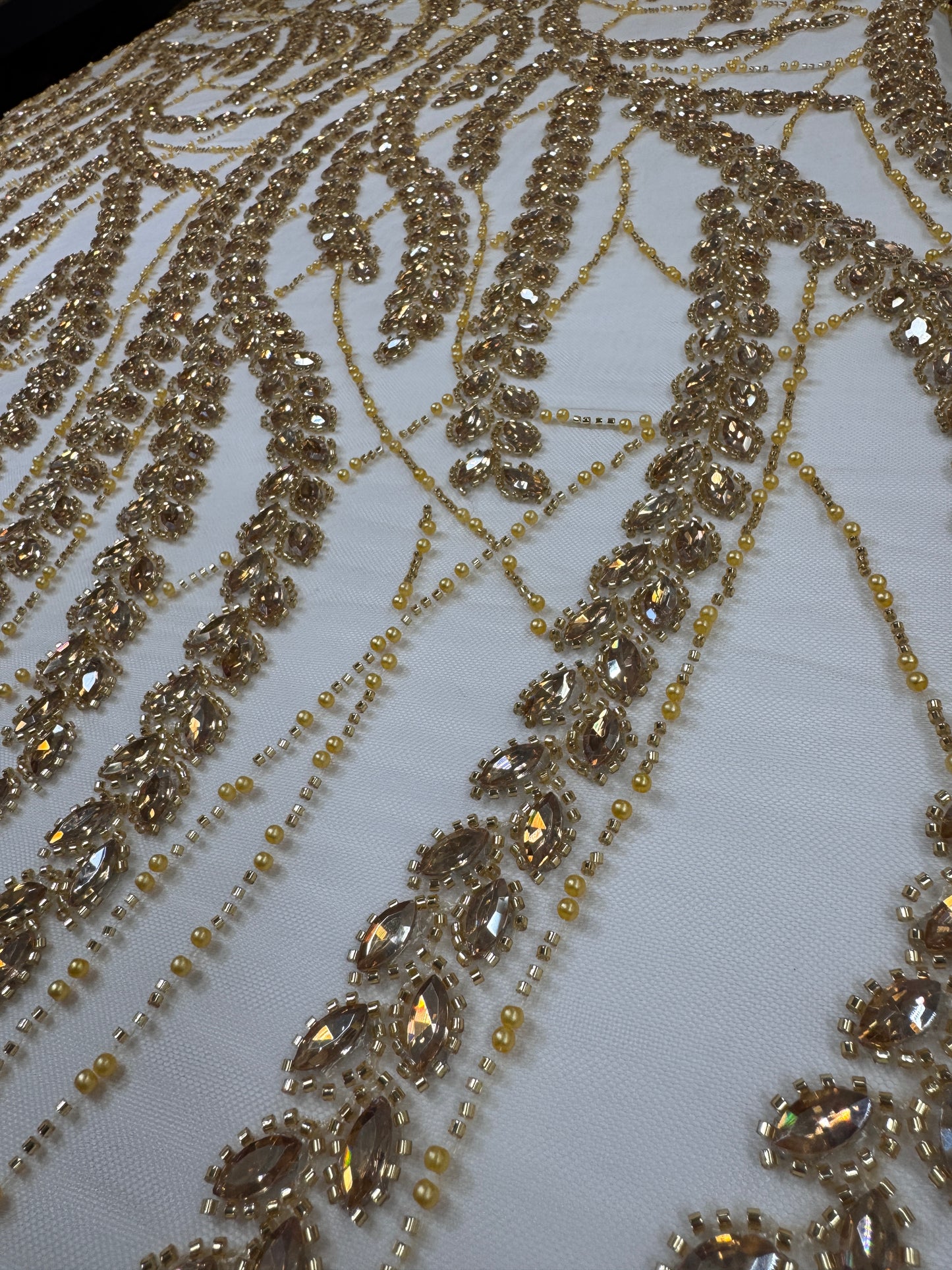 Rhinestone beaded lace wave design