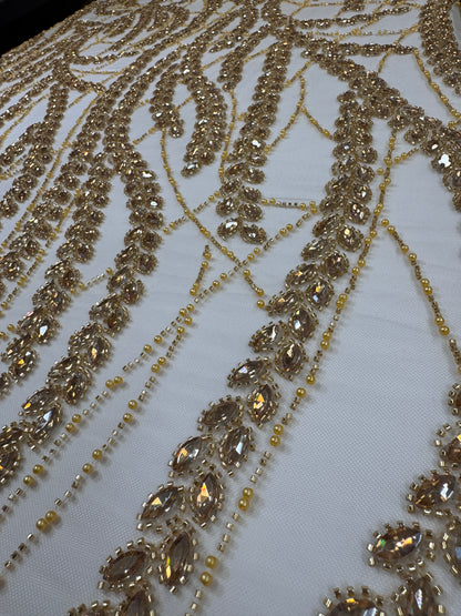 Rhinestone beaded lace wave design