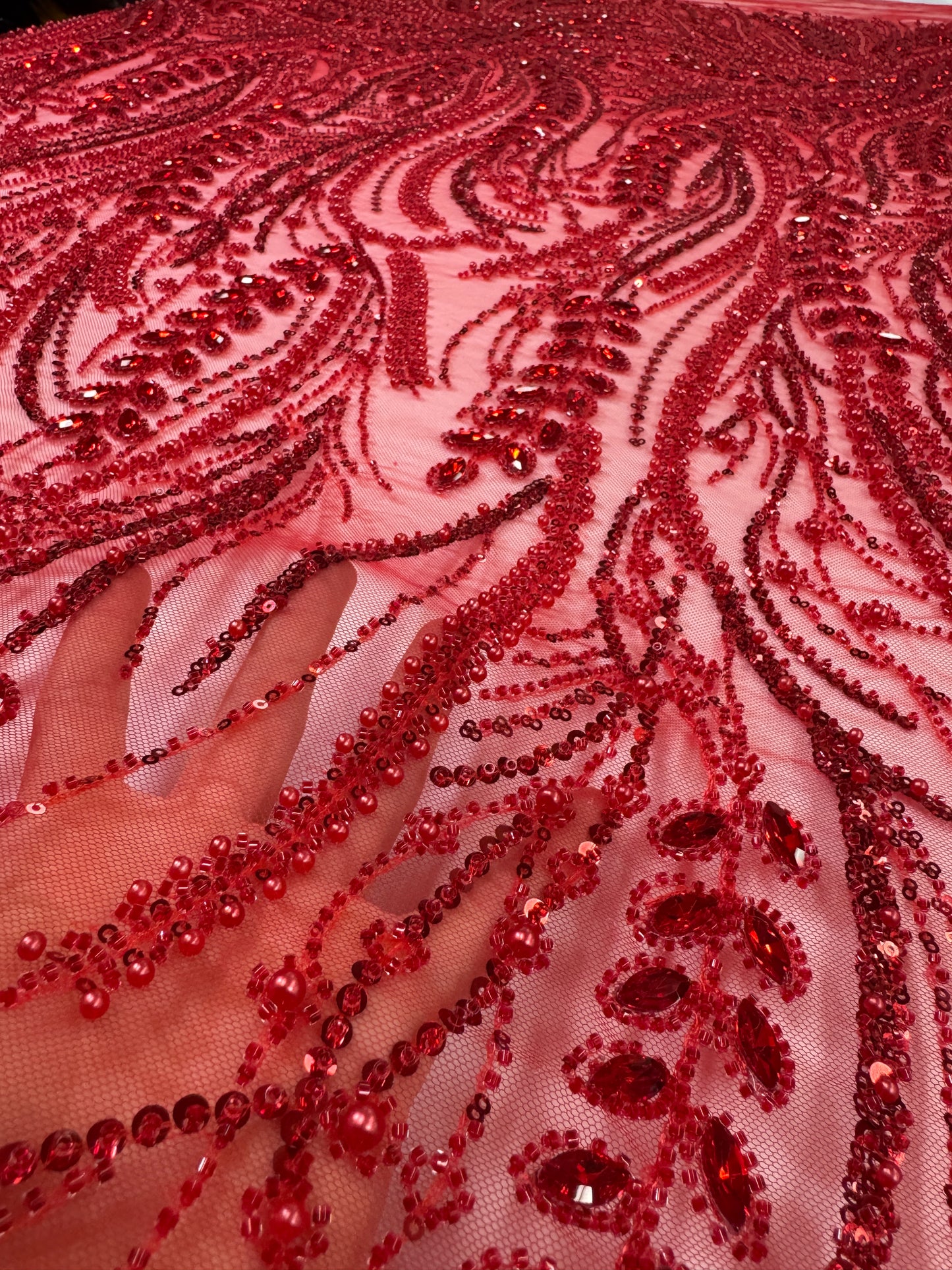 Rhinestone beaded lace full design