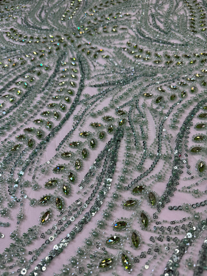 Rhinestone beaded lace full design