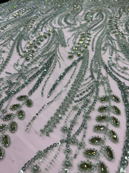 Rhinestone beaded lace full design