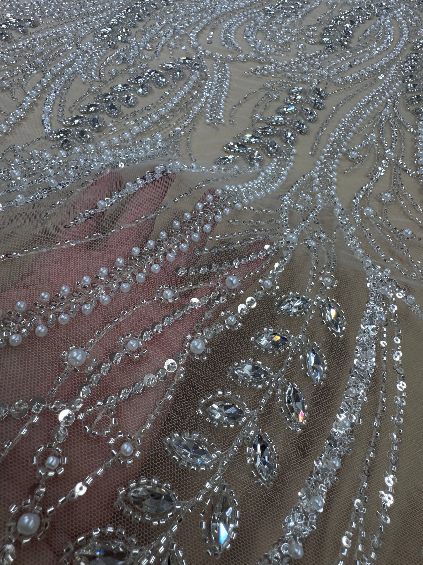 Rhinestone beaded lace full design