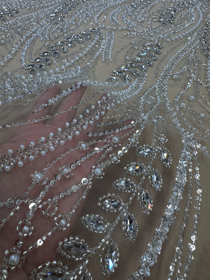 Rhinestone beaded lace full design