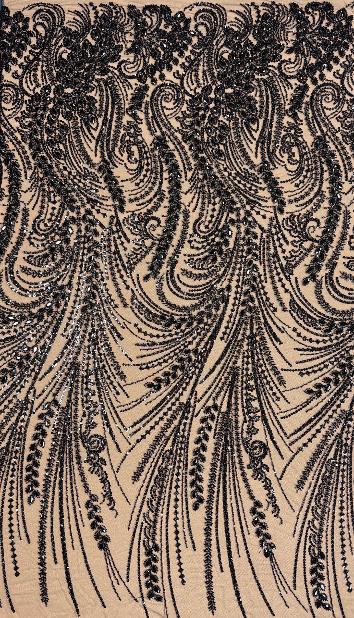 Rhinestone beaded lace with pearls swirl design