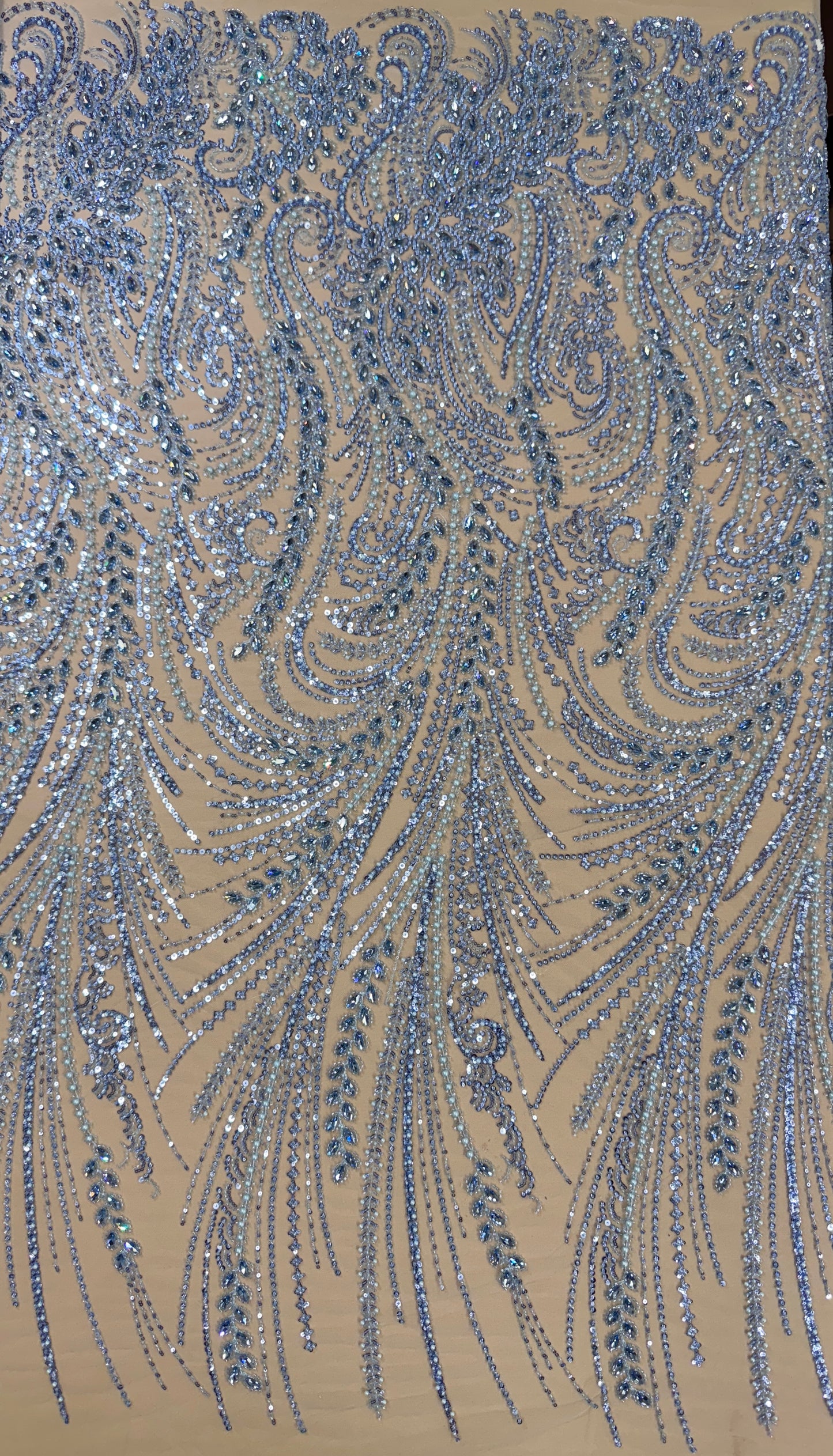 Rhinestone beaded lace with pearls swirl design