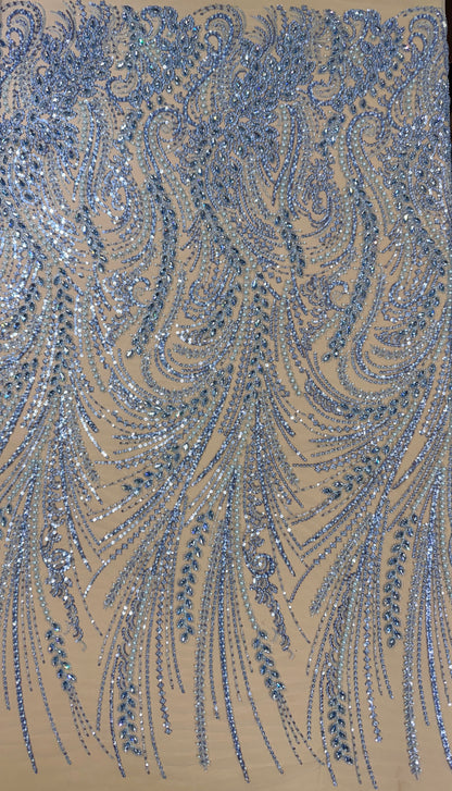 Rhinestone beaded lace with pearls swirl design