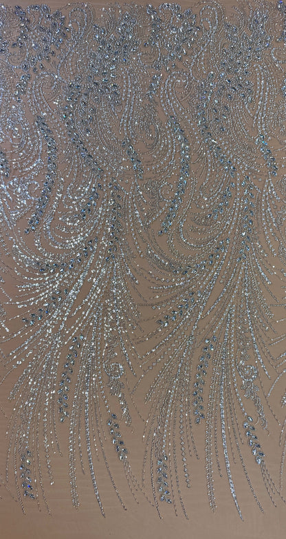 Rhinestone beaded lace with pearls swirl design