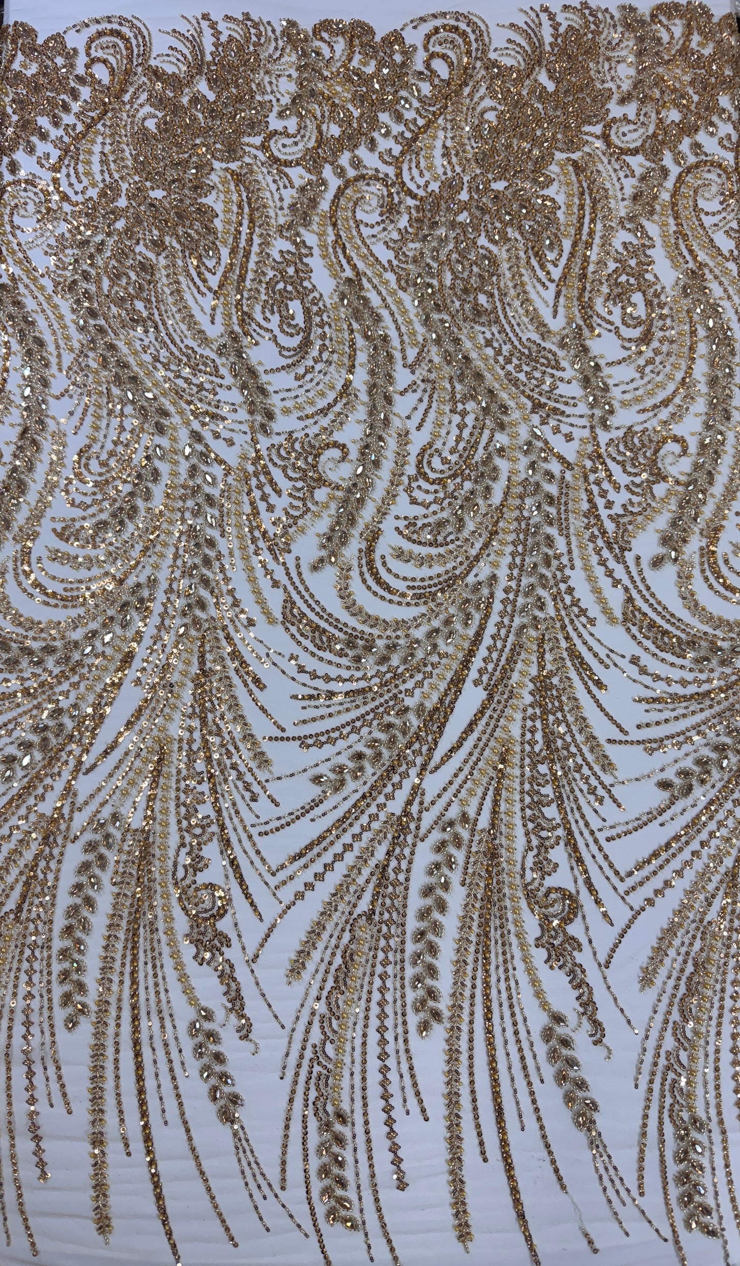 Rhinestone beaded lace with pearls swirl design
