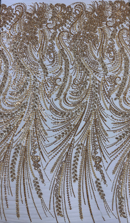 Rhinestone beaded lace with pearls swirl design