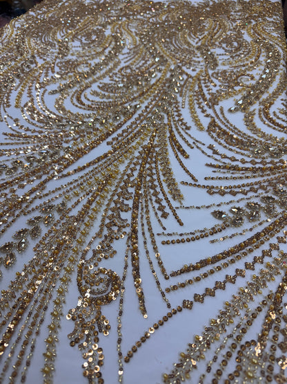 Rhinestone beaded lace with pearls swirl design