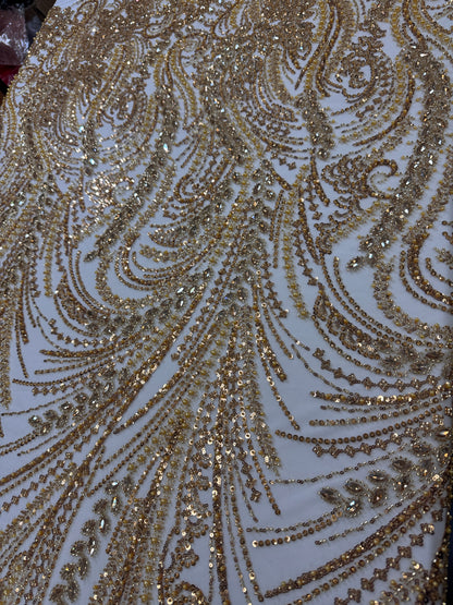 Rhinestone beaded lace with pearls swirl design