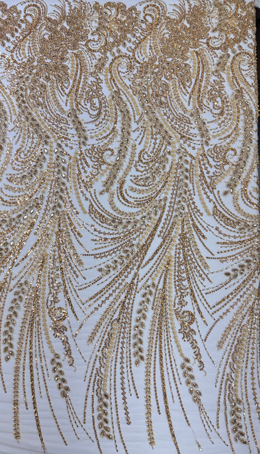 Rhinestone beaded lace with pearls swirl design