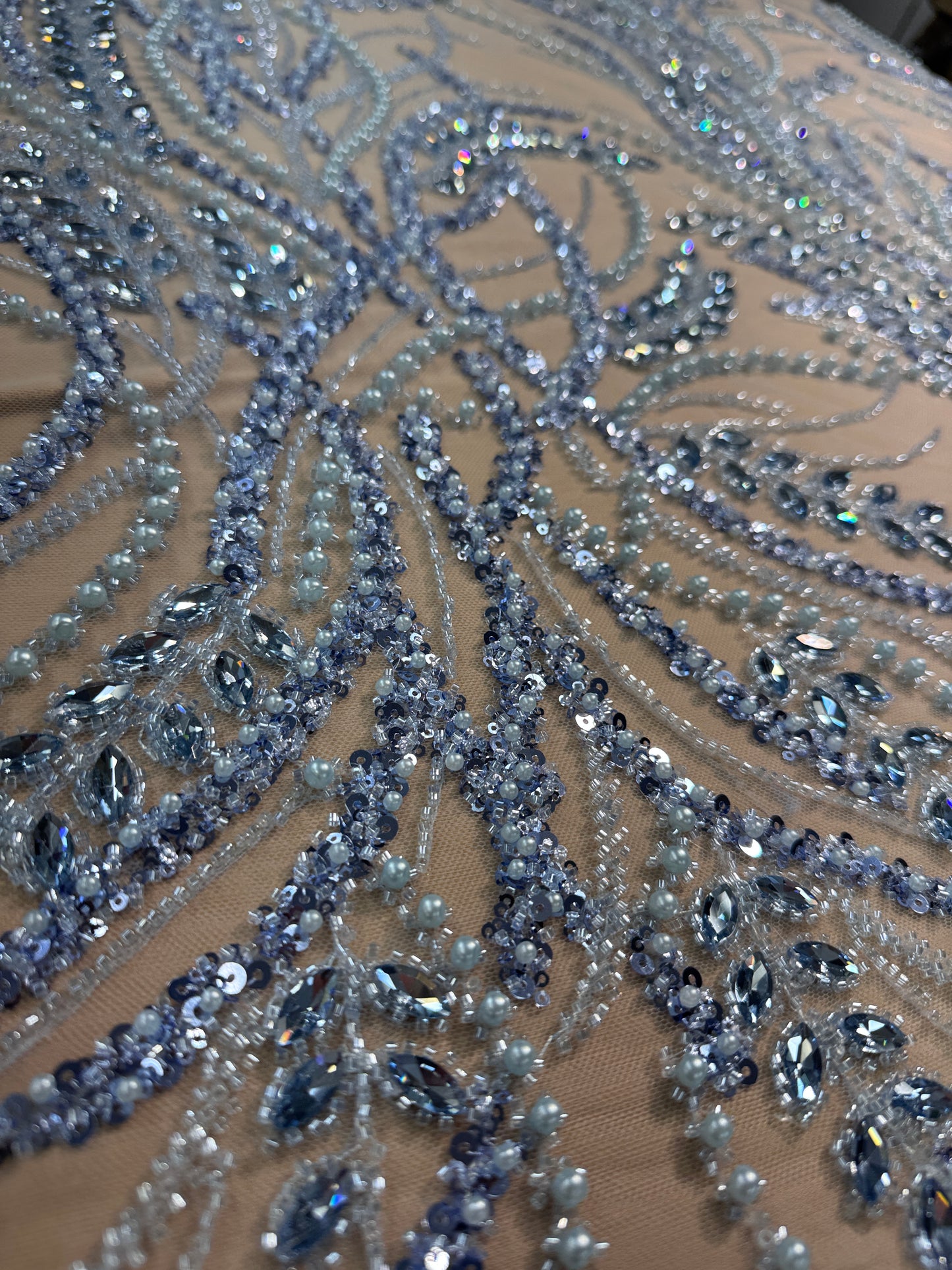 Rhinestone beaded lace elegant design