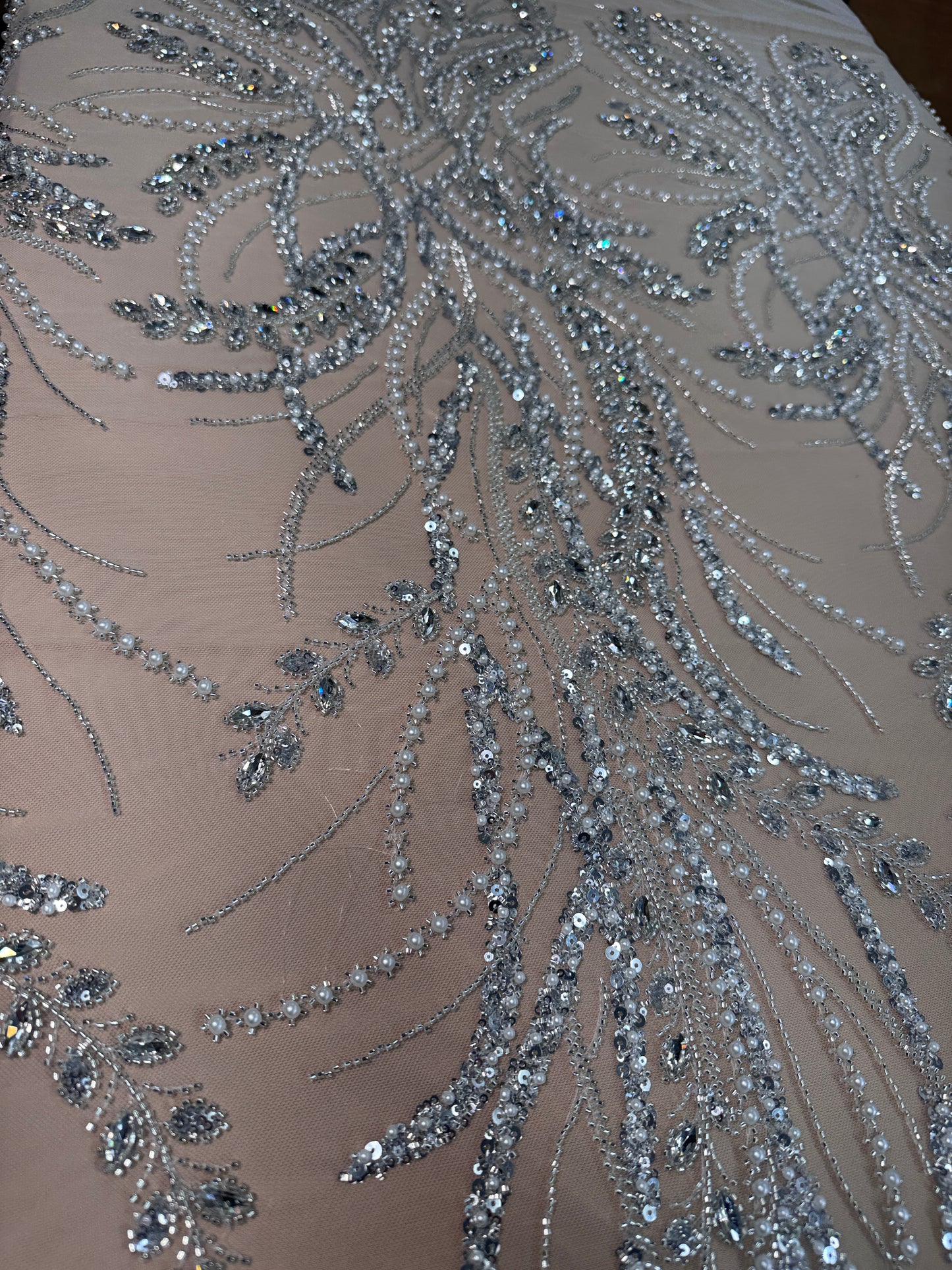 Rhinestone beaded lace elegant design