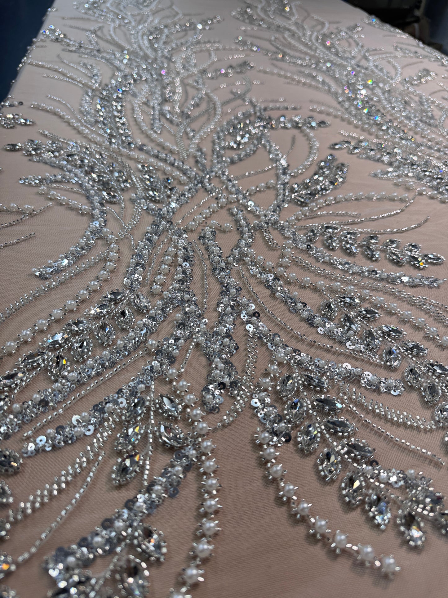 Rhinestone beaded lace elegant design