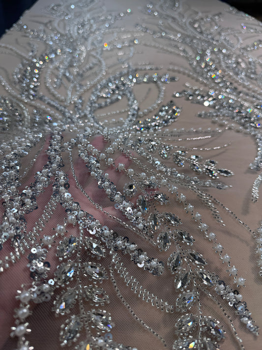 Rhinestone beaded lace elegant design