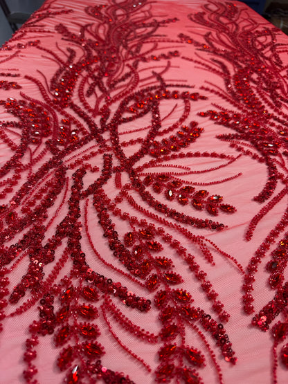 Rhinestone beaded lace elegant design