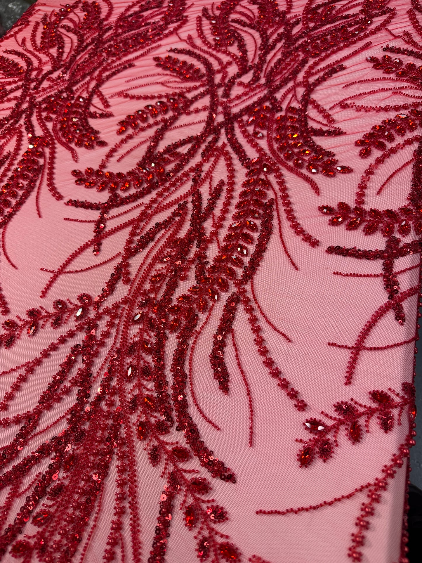 Rhinestone beaded lace elegant design