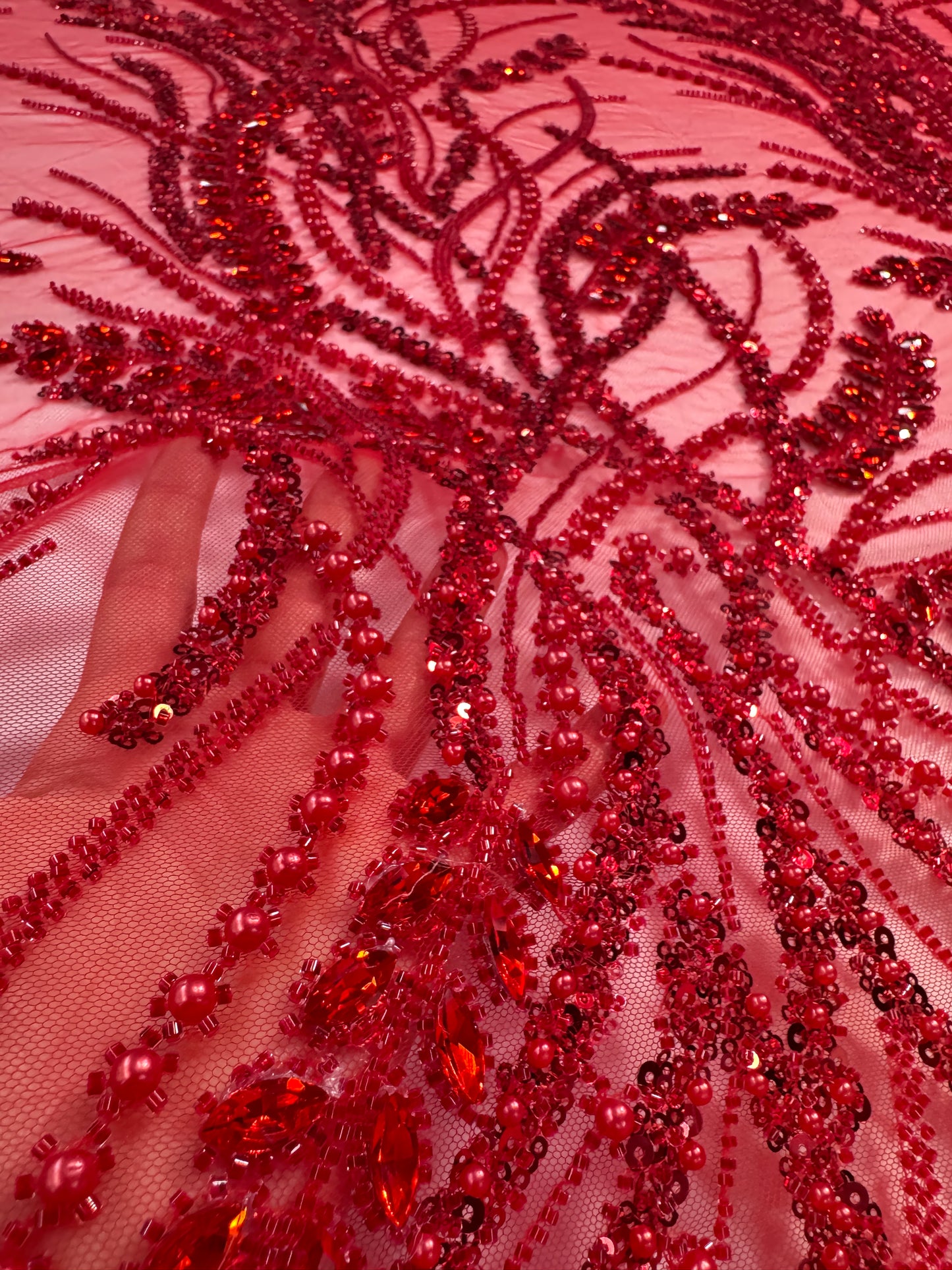 Rhinestone beaded lace elegant design