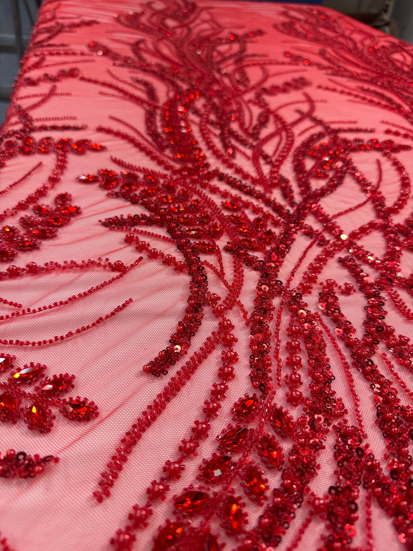 Rhinestone beaded lace elegant design