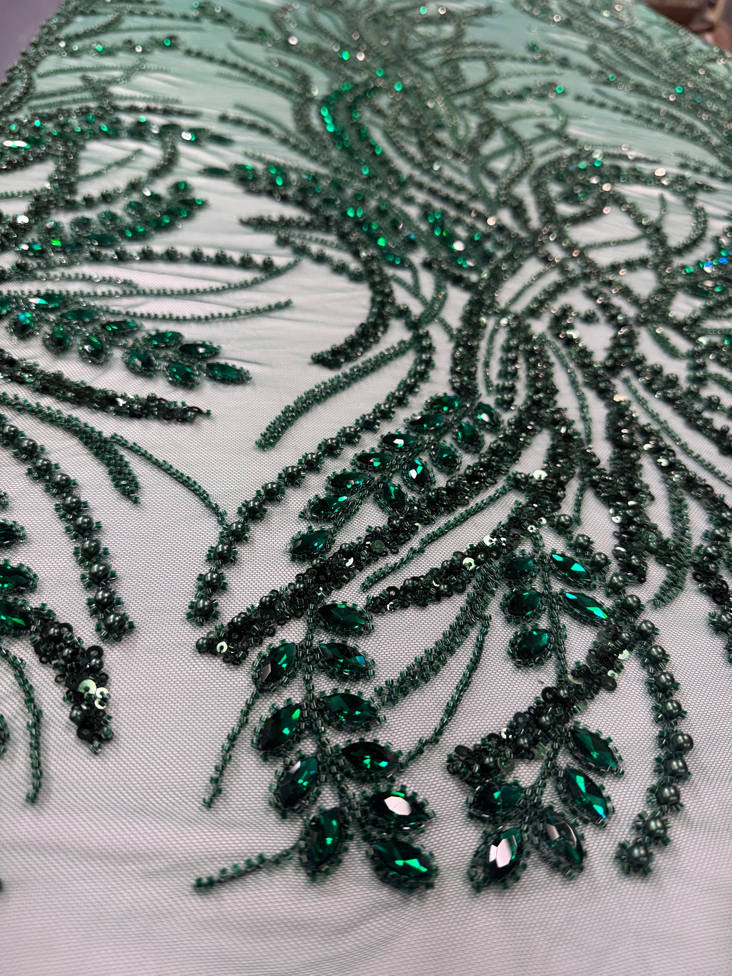 Rhinestone beaded lace elegant design