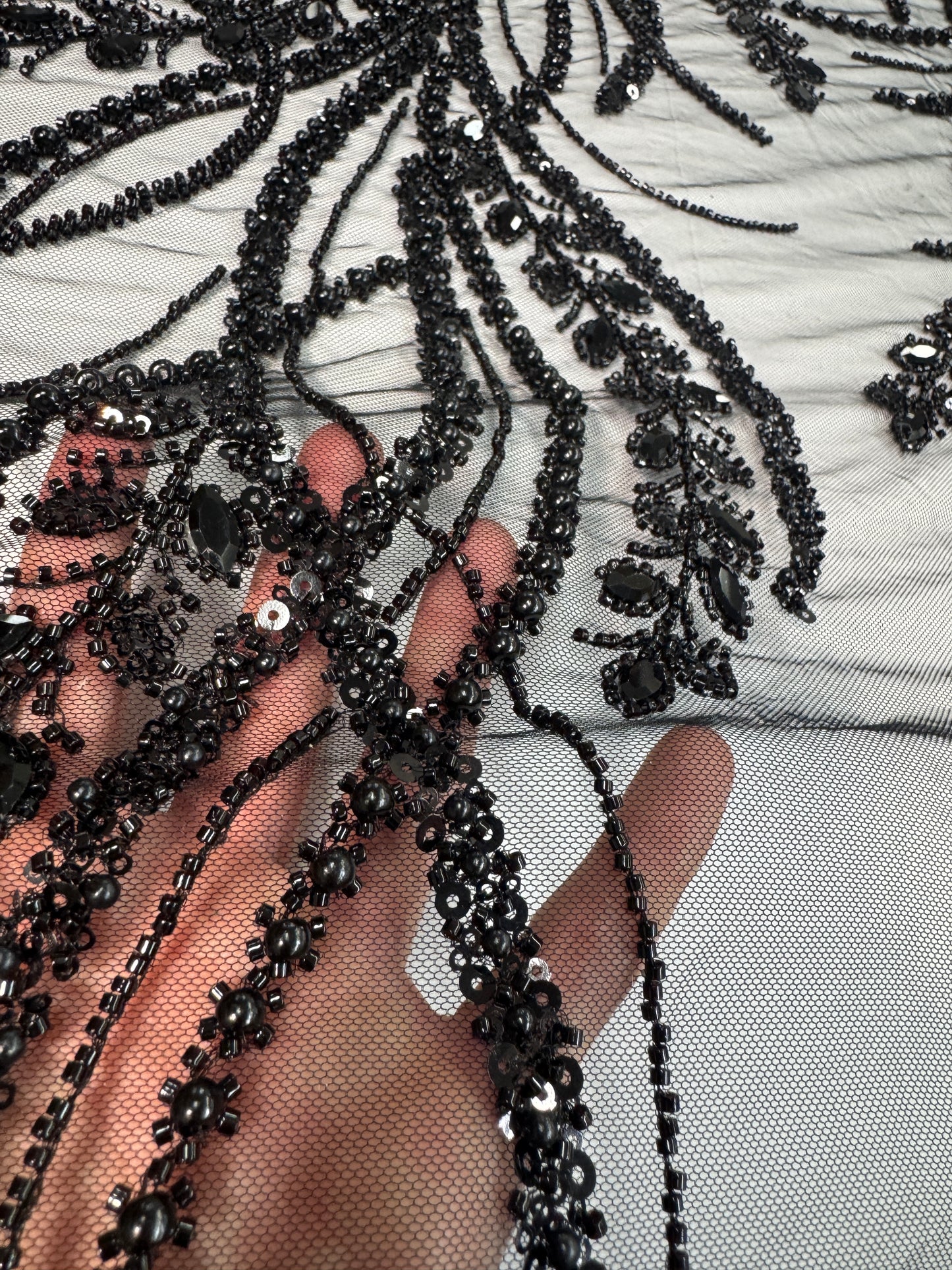 Rhinestone beaded lace elegant design