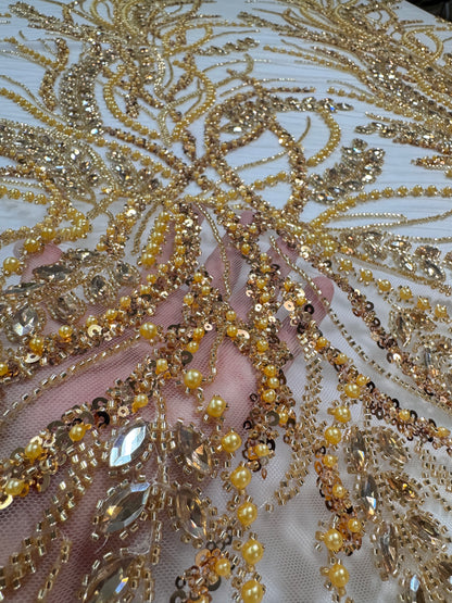 Rhinestone beaded lace elegant design