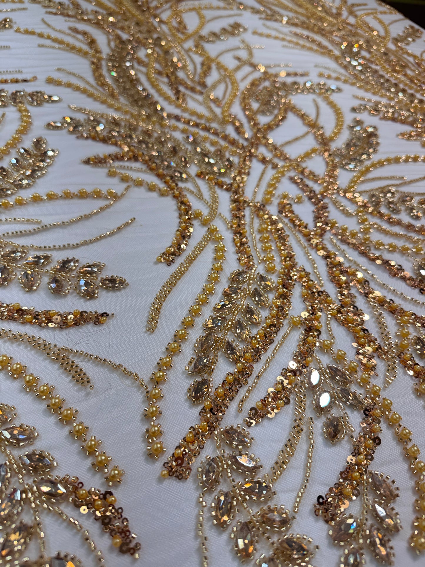 Rhinestone beaded lace elegant design