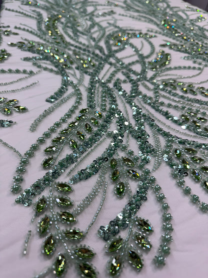 Rhinestone beaded lace elegant design