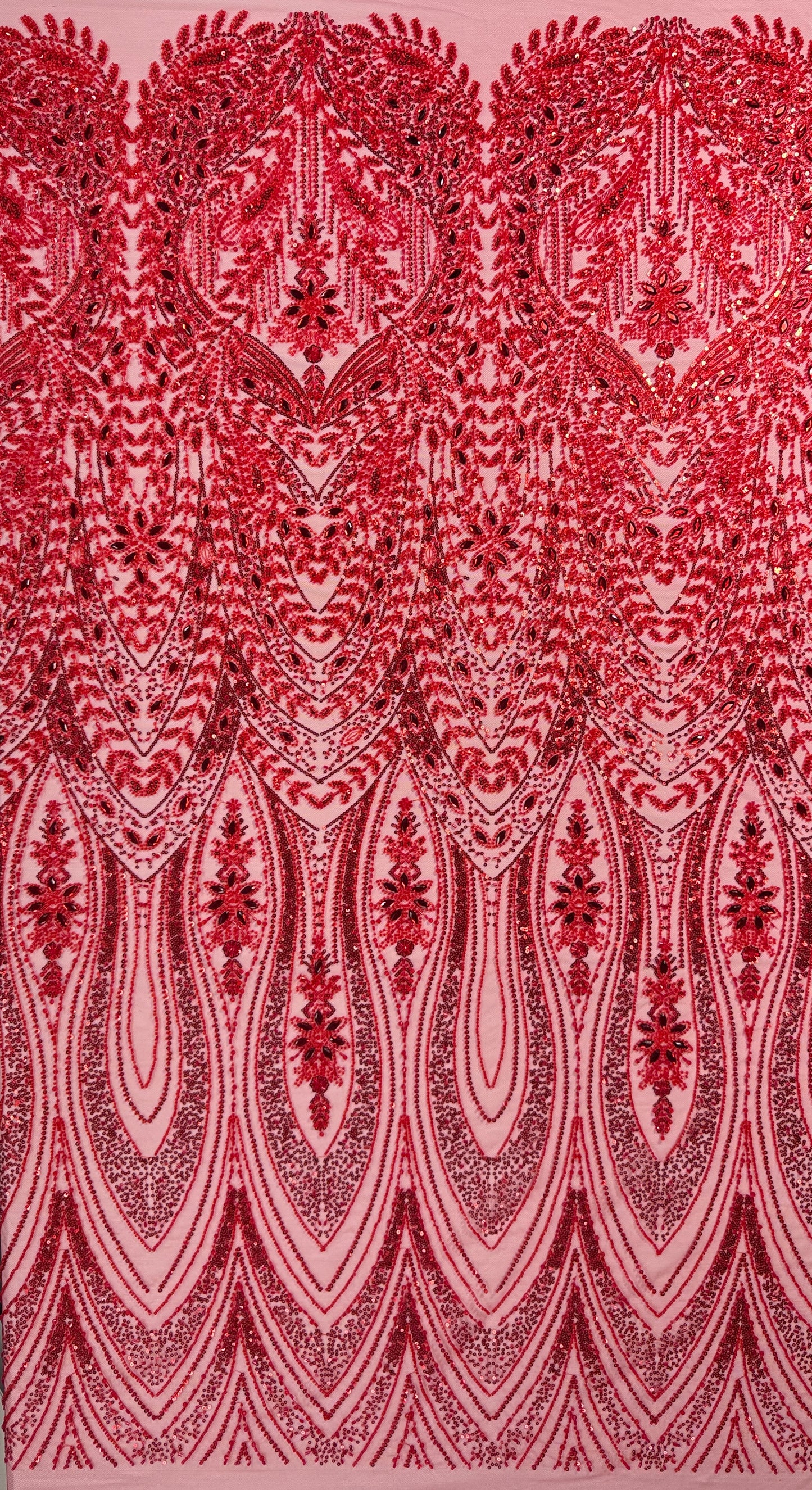 Cascade rhinestone beaded lace fabric