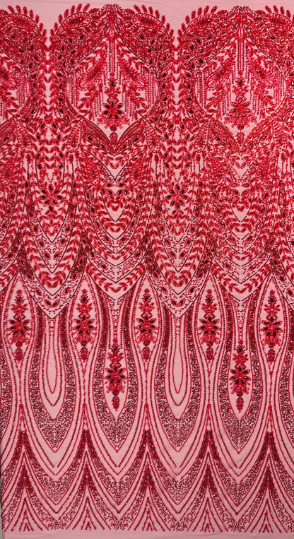 Cascade rhinestone beaded lace fabric