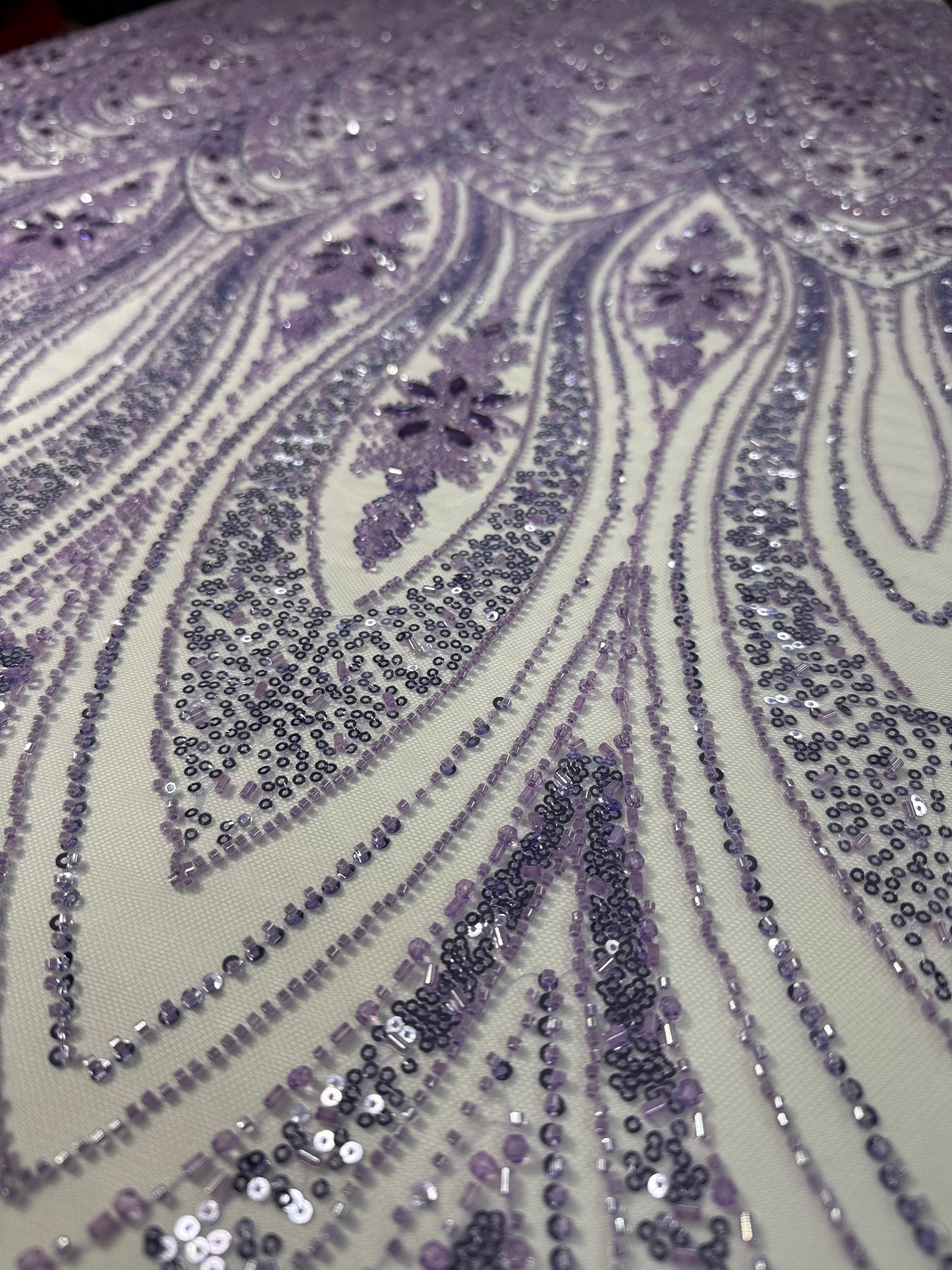 Cascade rhinestone beaded lace fabric