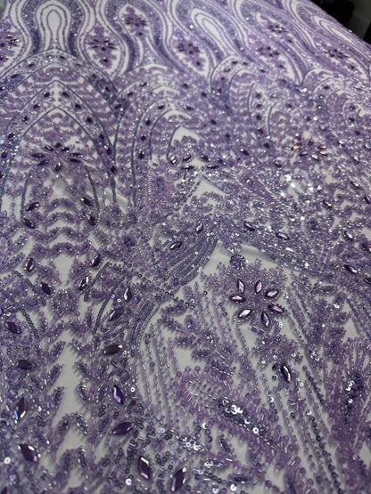 Cascade rhinestone beaded lace fabric