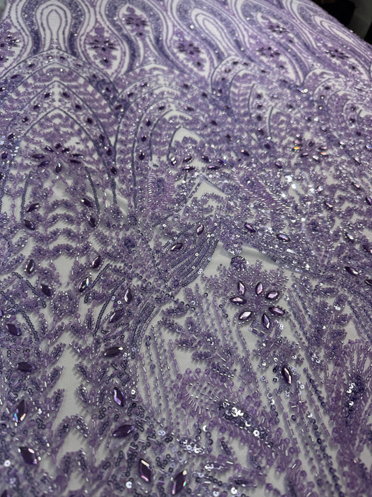 Cascade rhinestone beaded lace fabric