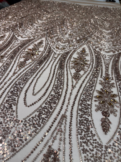 Cascade rhinestone beaded lace fabric